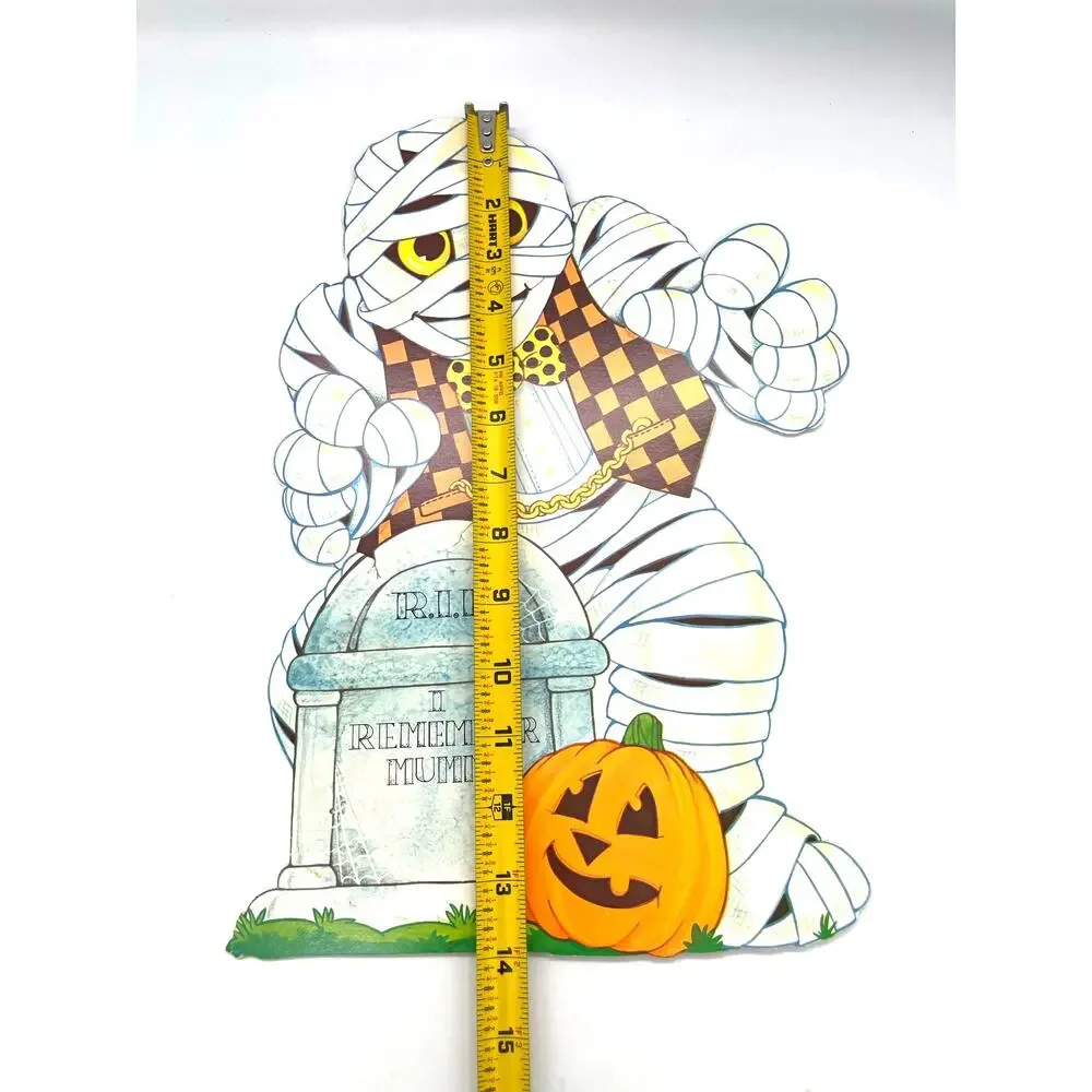 Vintage USA Halloween Die Cut Mummy at Grave Decoration Double Sided 14